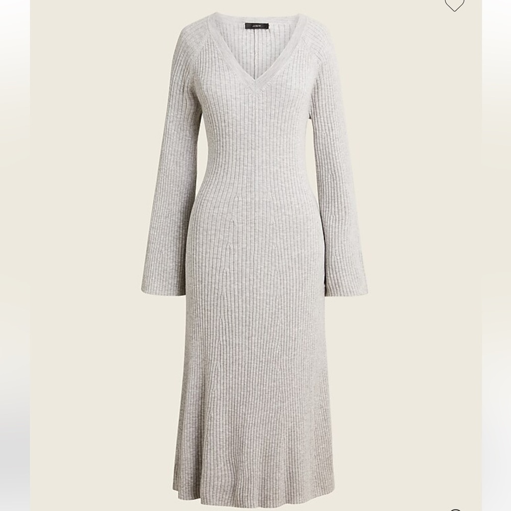 J.Crew‎ V-Neck Ribbed Sweater Midi Dress Gray Size Large Soft Stretch Knit